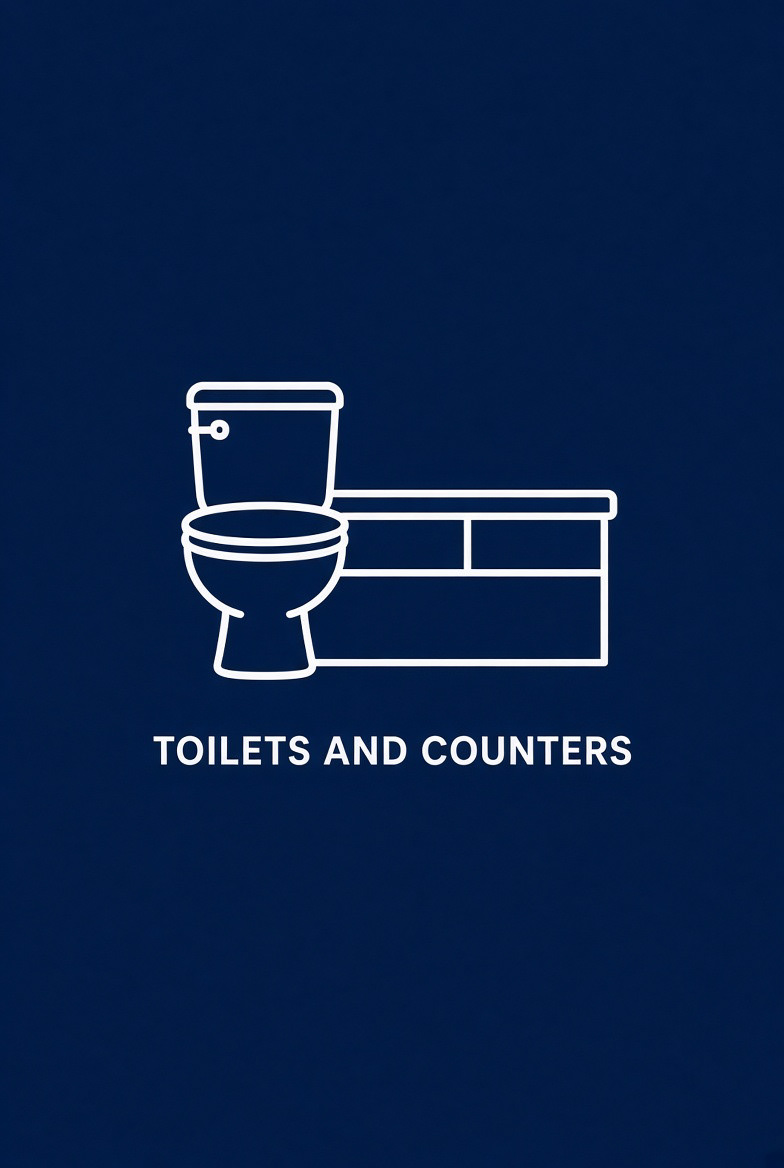 High-efficiency toilets and custom counters